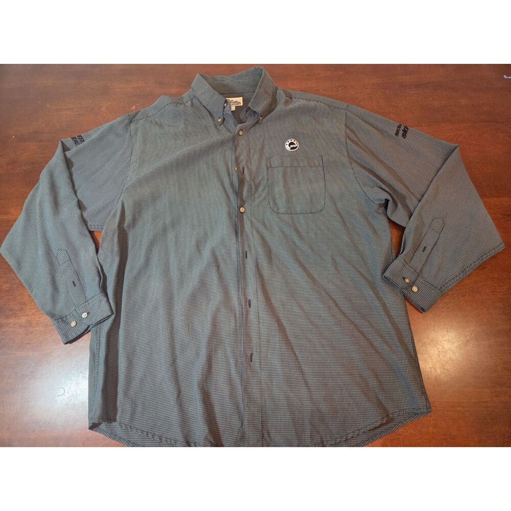 ​Tri-Mountain XL Gray Micro-Check Button Down Shirt Ski-Doo Racing Embroidered